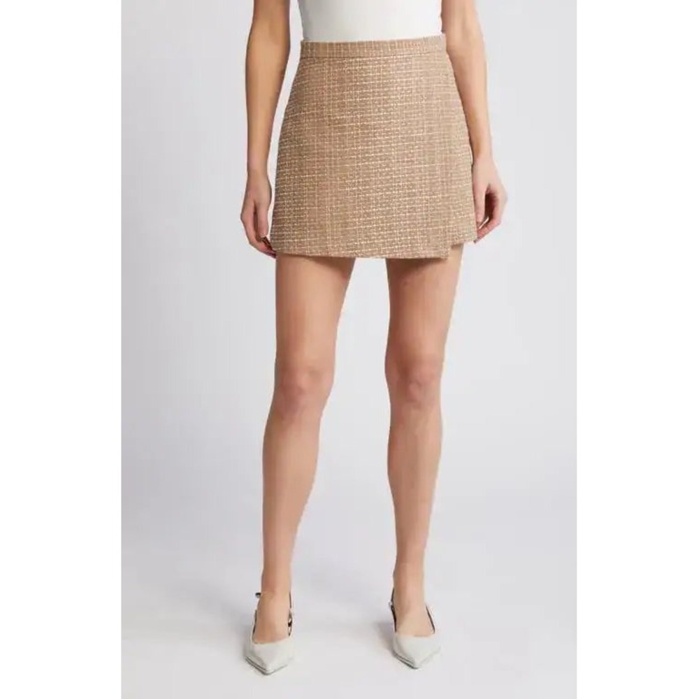 French Connection Effie Tweed Mini Skort Camel Tan White Wrap Front Size 4 US